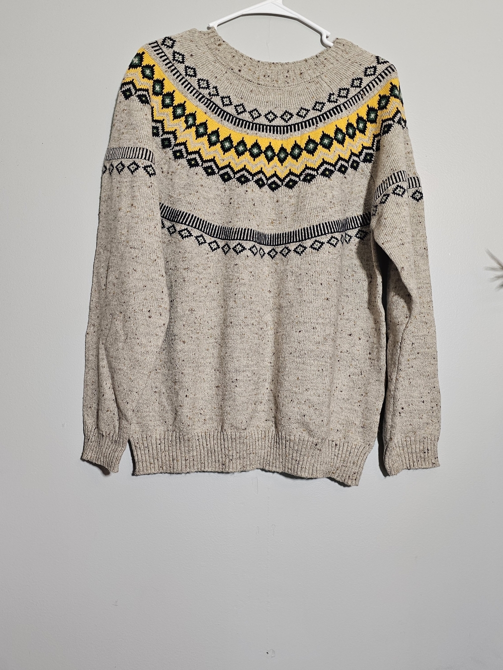 Weatherproof Fair Isle Crewneck Sweater in Oatmeal, Yellow and Black